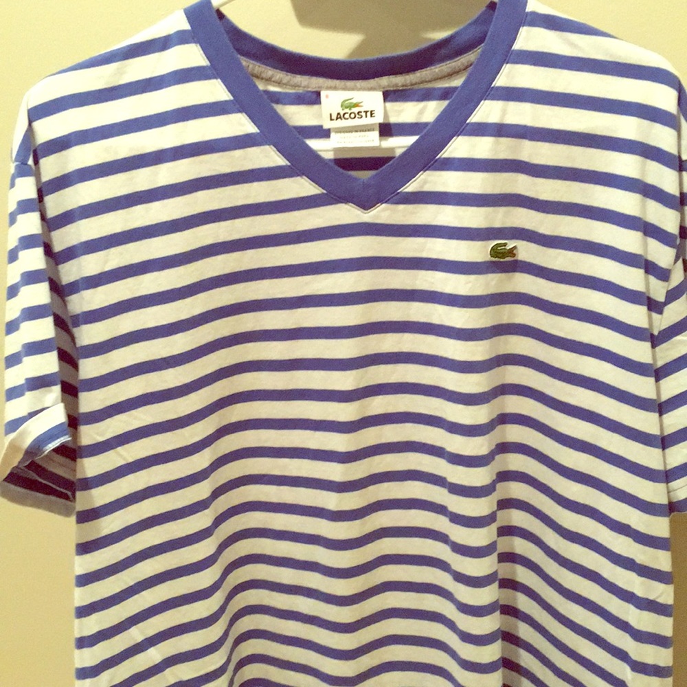 Blue and white striped men’s Lacoste Tee